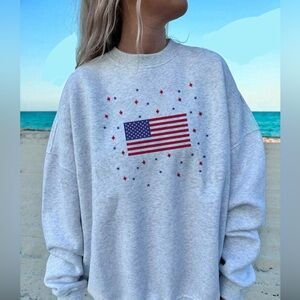 Gray American Flag Women's Crewneck